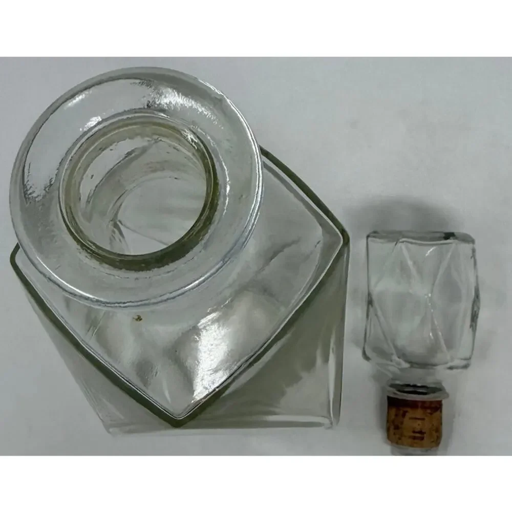 Vintage Oblong Diamond Cut Whiskey Decanter Tight Fit Plastic & Cork Stopper